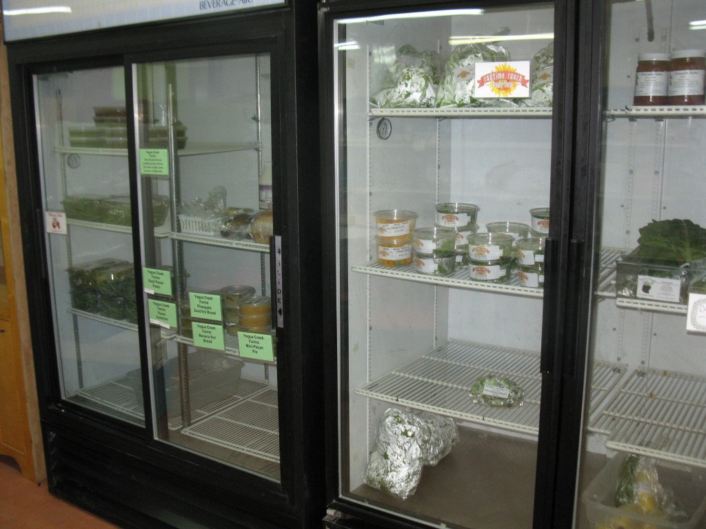 Several coolers hold a good selection of local prepared foods, fresh produce, and Ragtime Ranch's famous microgreens.