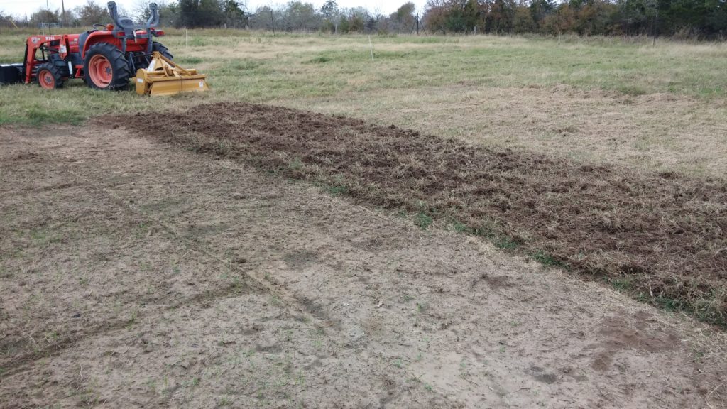 First tilling of open field, next to normal garden area